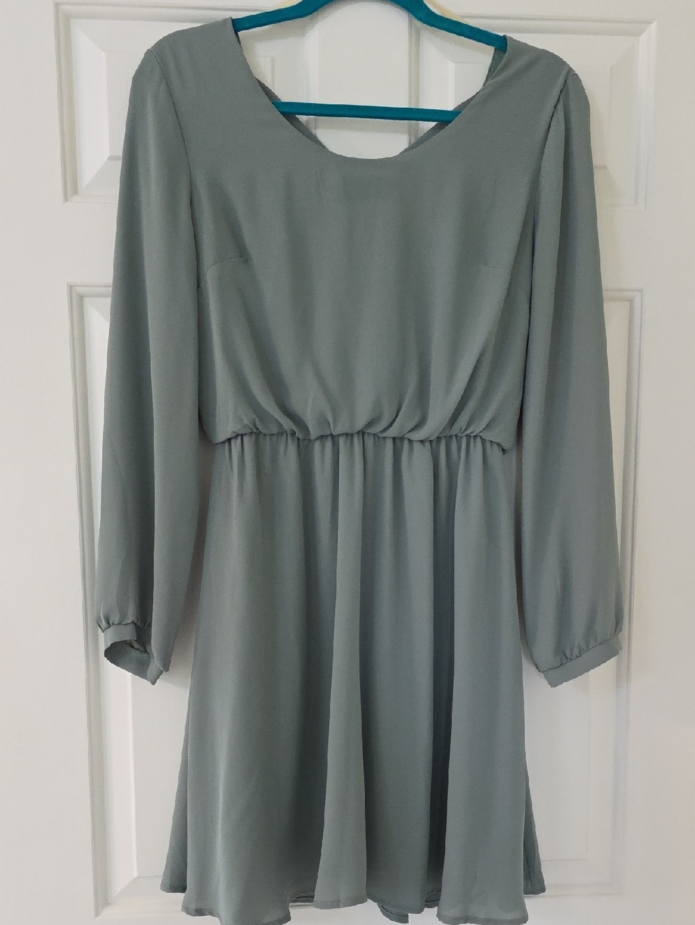 Lush Sage Green Long-Sleeve Elastic Waist Dress